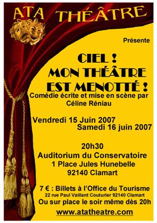 Affiche Ciel mon theatre est menotté, piece de Celine Reniau